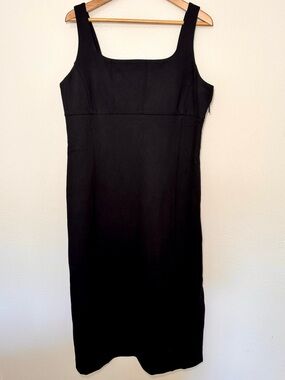 SPANX shape Ponte Midi Tank Dress 1X Black Square Neck Side Slit Shapewear